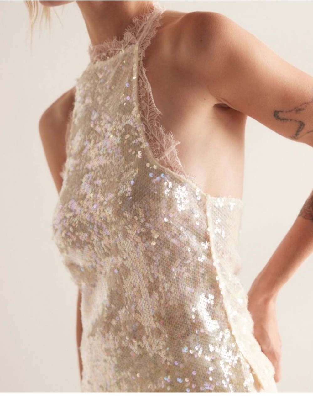 FREE PEOPLE TAKE ME AWAS SEQUIN LACE CAMI MEDIUM